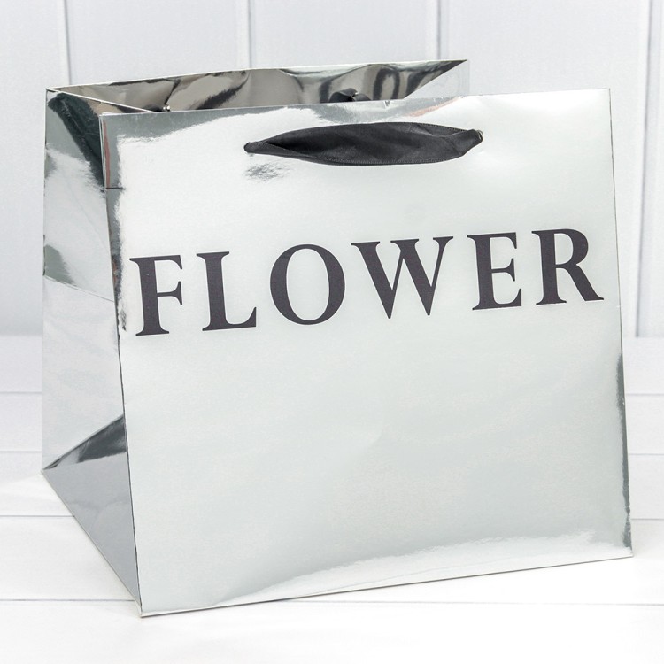 000179PQ/5 Пакет подарочный "Flower" Серебряный 26*24*26 210г 1/10 1/200